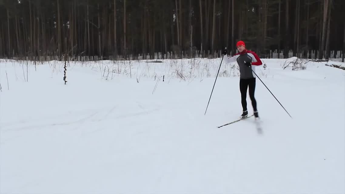 Обучение коньковому ходу. Урок 6. Двухшажный, равнинный коньковый ход.